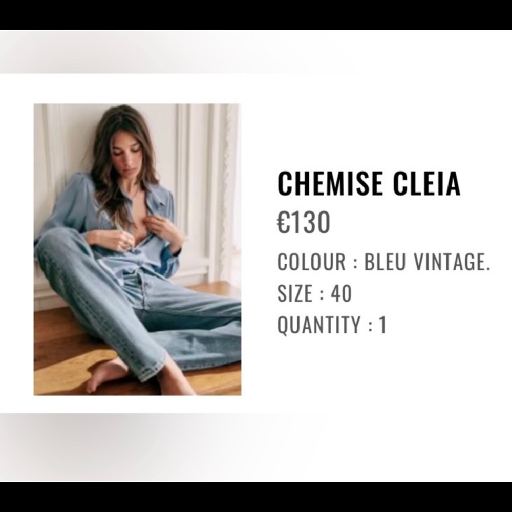SEZANE CHEMISE CLELIA BLEU VINTAGE-sz 8/40